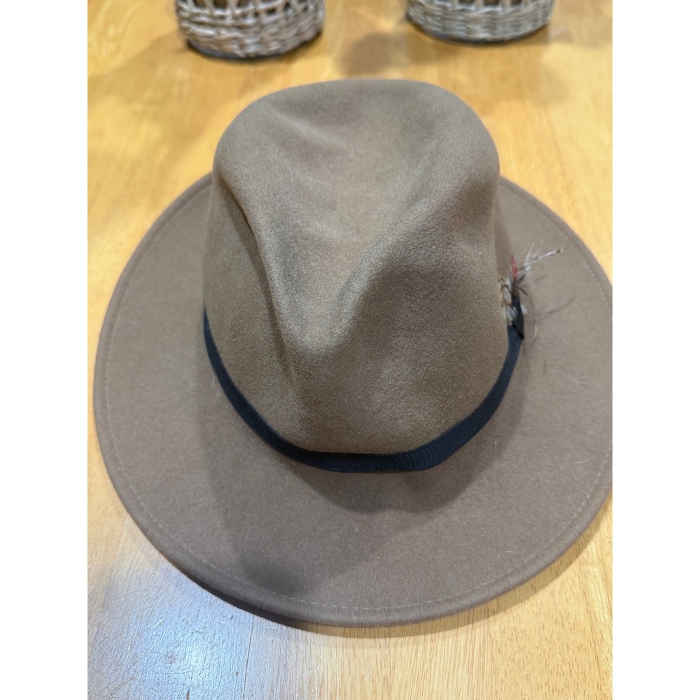 Men's Large Fedora Wool Hat Classic Feather Accent Decorative Band Brown